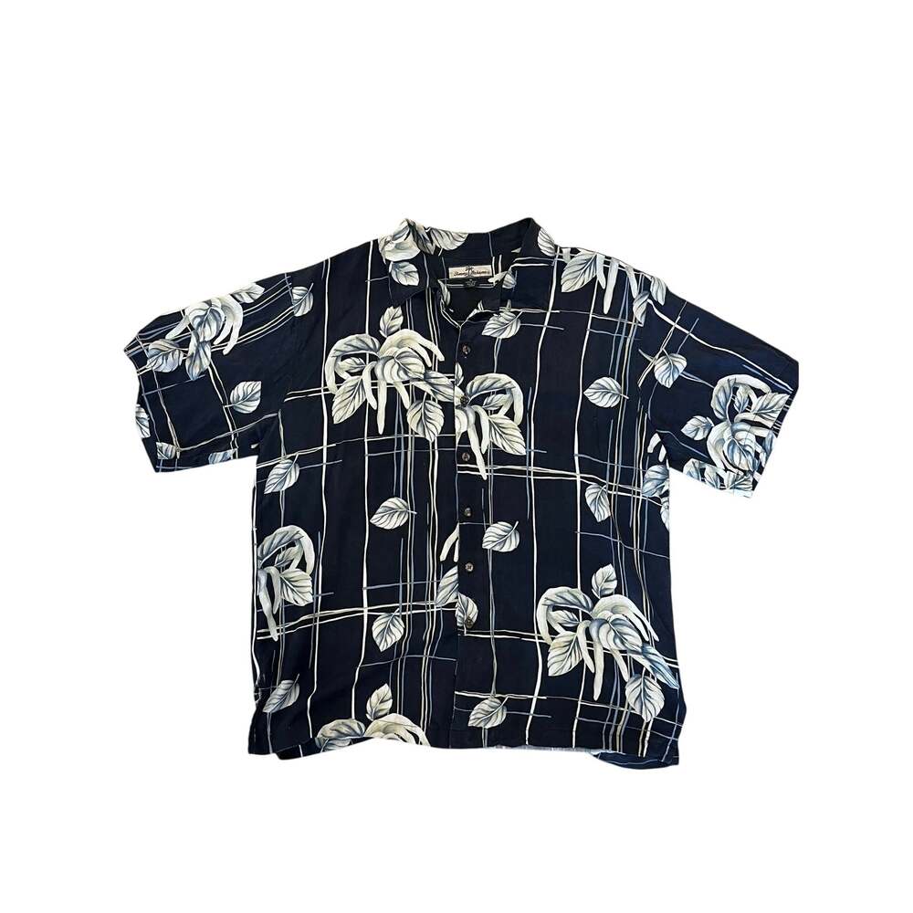 Men's Tommy Bahama Black Monstera Relaxed Fit Silk Shirt Medium